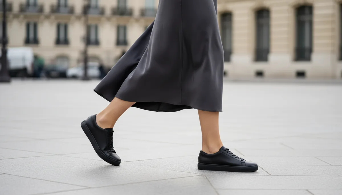 Basket noire femme habillée robe : les associations chic qui fonctionnent