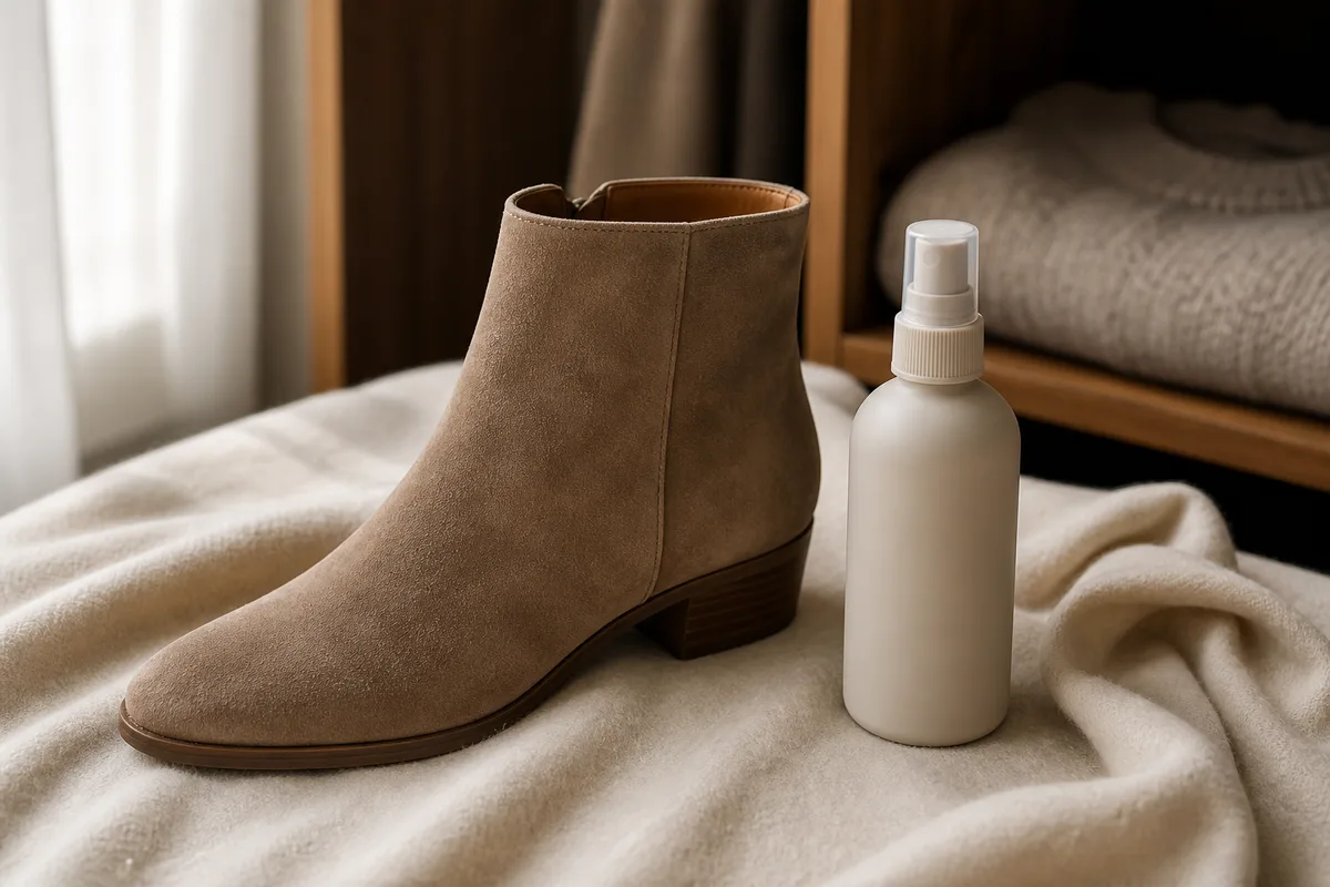 Chaussure en daim avec spray assouplissant neutre